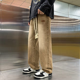 Men Jeans Drawstring Jeans Men Spring Autumn Vintage Straight-Leg Wide-Leg Pants